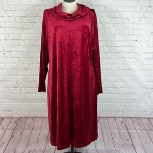 NorthStyle Red Velvet Cowl Neck Long Sleeve Shift Dress Size 1X
